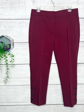 NWT Ann Taylor Signature Tailored Burgundy Button Crop Ankle Pants Size 6 Petite